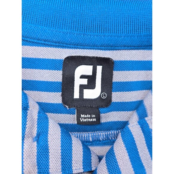 FootJoy FJ Golf Mens Blue Striped Polo Large Striped Lisle - Picture 5 of 8